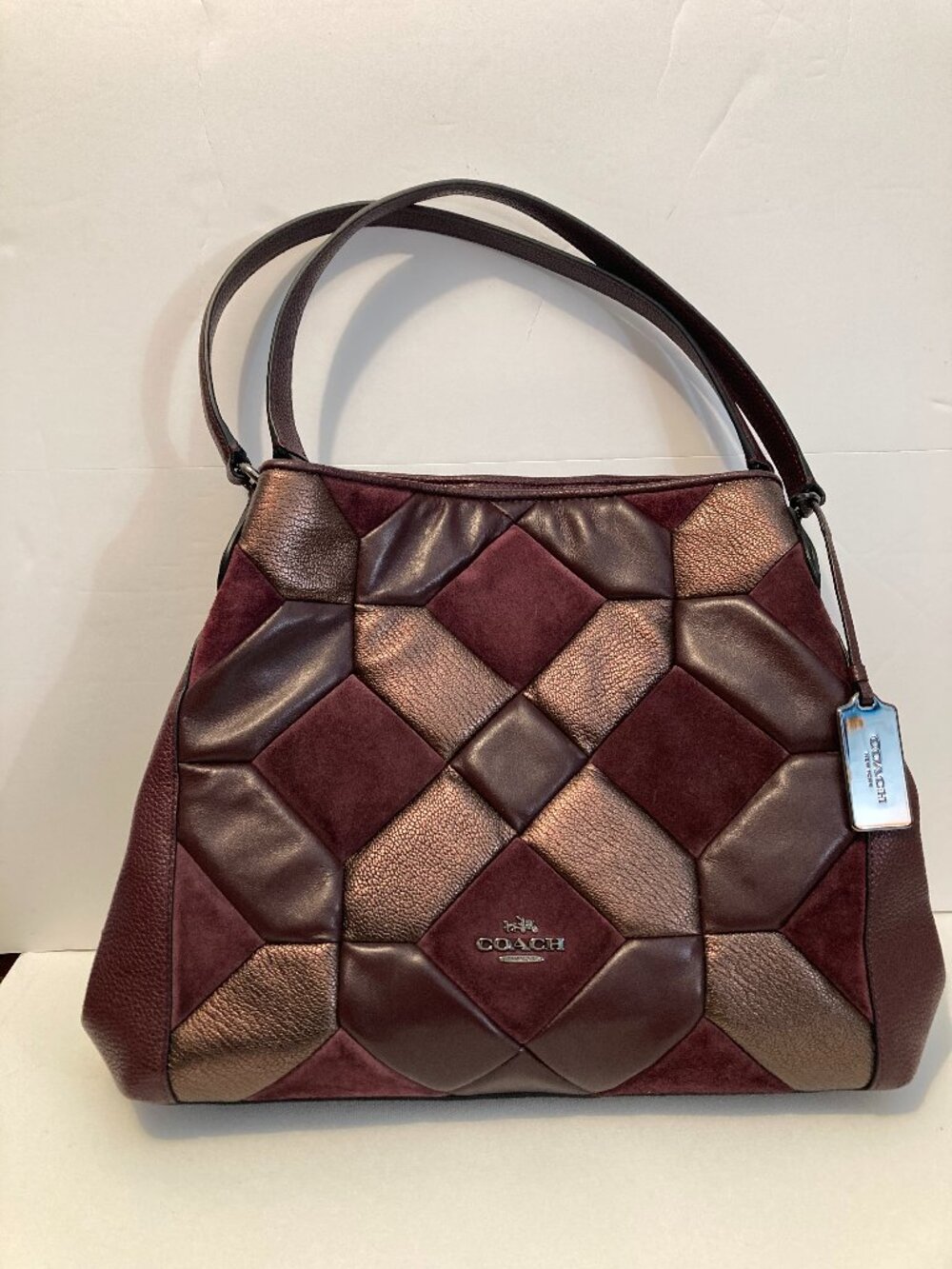 Rare Coach Burgundy Metallic Leather Suede Patchwork Shoulder Bag Y2K
